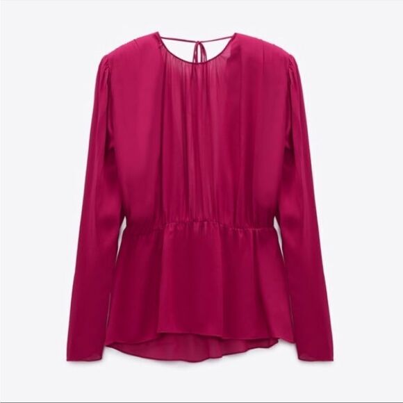 NWT Zara Semi Sheer Open Back Blouse Fuchsia Medium - Picture 6 of 12